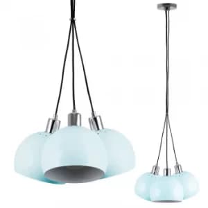 Eyre 3 Way Pendant in Chrome with Mini Arco Shades in Pale Blue