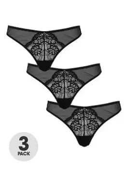 Ann Summers Knickers Sexy Lace Planet 3 Piece Thong, Black, Size 12, Women