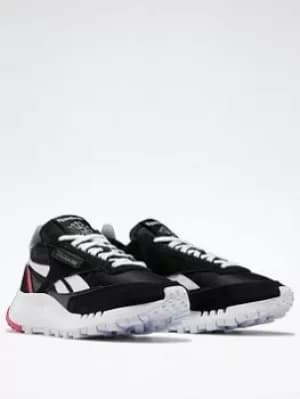 Reebok Classic Leather Legacy Shoes, Black/White/Pink, Size 3.5, Women
