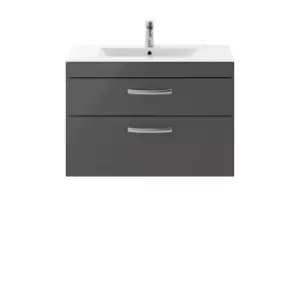 Nuie Athena 800 Wall Hung 2-drawer Vanity & Minimalist Basin - Gloss Grey