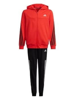 Adidas Older Boys Cotton Hooded Tracksuit - Red/Black