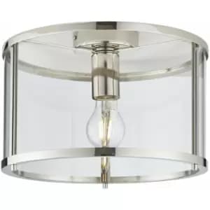 Loops - Bright Nickel Semi Flush Ceiling Light & Clear Glass Shade - Low Ceiling Fitting