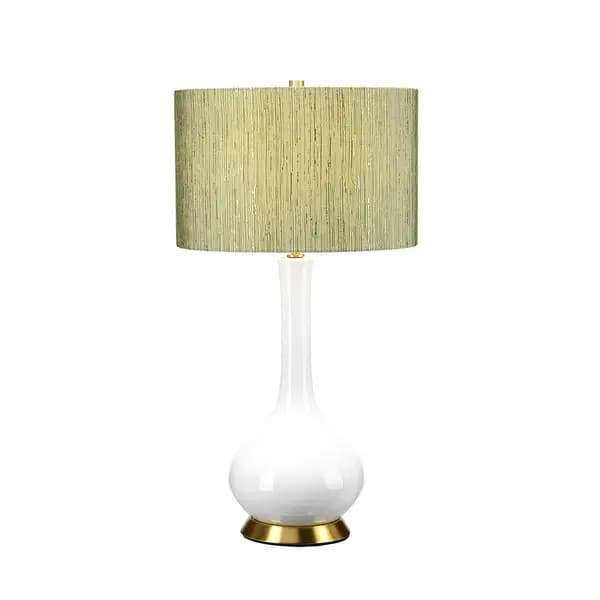 Milo Table Lamp with Round Shade, Aged Brass, White, Green
