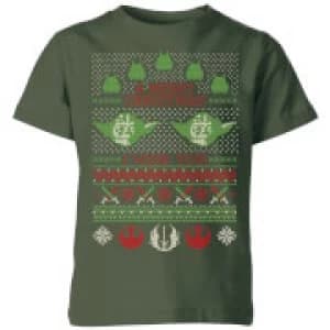 Star Wars Merry Christmas I Wish You Knit Kids Christmas T-Shirt - Forest Green - 11-12 Years