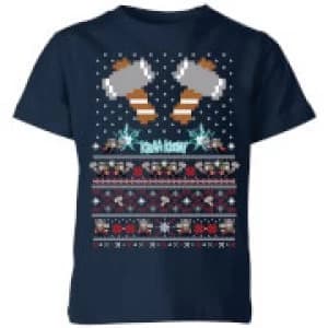 Marvel Avengers Thor Pixel Art Kids Christmas T-Shirt - Navy - 11-12 Years