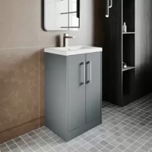 Hudson Reed Juno Floor Standing 2-Door Vanity Unit with Basin 2 500mm Wide - Coastal Grey