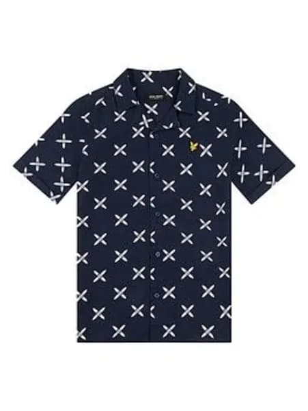 Lyle & Scott Boys All Over Print Resort Short Sleeve Shirt - Navy, Size 7-8 Years Navy VCT2A Unisex 7-8 YEARS