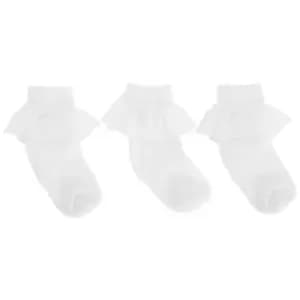 Baby/Girls Cotton Rich Lace Frilly Top Socks With Floral Design (Pack Of 3) (12.5-3.5 Girls) (White)