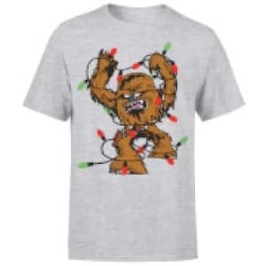 Star Wars Christmas Chewbacca Tangled Fairy Lights Grey T-Shirt - L