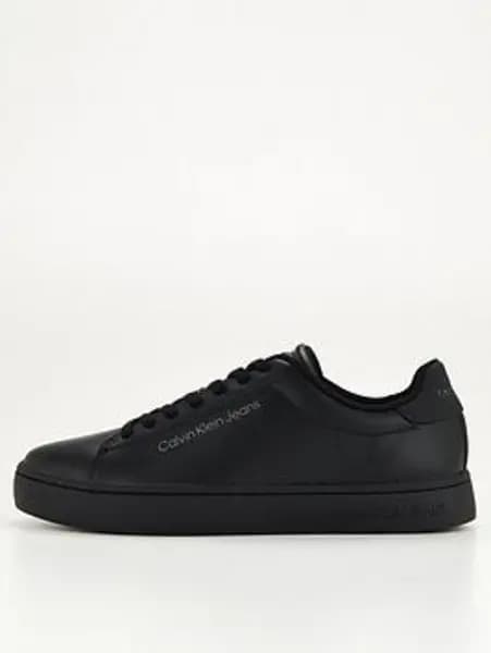 Calvin Klein Jeans Classic Cupsole Lace-Up Leather Trainer - Black Size 46, Men