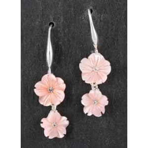 Mother of Pearl Shell Hanging Flower Earrings Pink