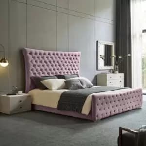Plexa Upholstered Beds - Plush Velvet, Small Double Size Frame, Pink - Pink