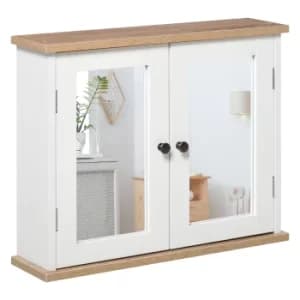 kleankin Bathroom Mirror Cabinet Wall Mounted Storage Cupboard with Double Door and Adjustable Shelf, White