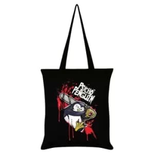 Psycho Penguin Chainsaw Tote Bag (One Size) (Black)