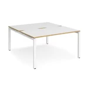 Bench Desk 2 Person Rectangular Desks 1400mm White/Oak Tops With White Frames 1600mm Depth Adapt