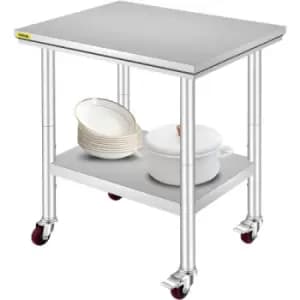 VEVOR Stainless Steel Catering Work Table 30x24" Commercial Work Table with 4 Wheels Commercial Food Prep Workbench with Flexible Adjustment Shelf for