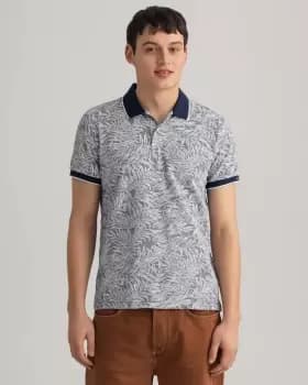 GANT Men Leaf Print Pique Polo Shirt (S) Blue