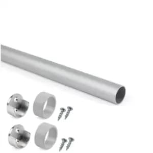 Moderix - Wardrobe Rail Round Aluminium with End Supports - Size 1200mm