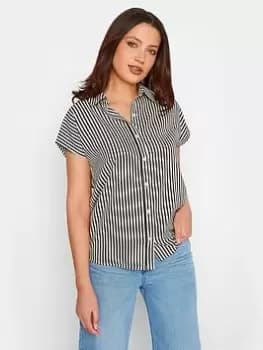 Long Tall Sally Mono Stripe Short Sleeve Shirt - Black, White, Size 12, Women
