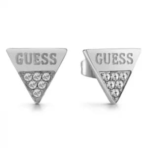 Guess Rhodium Plated Engraved Crystal Stud Earrings