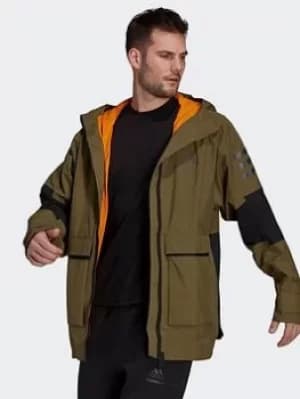 adidas Utilitas Rain.rdy Jacket, Green/Orange Size M Men
