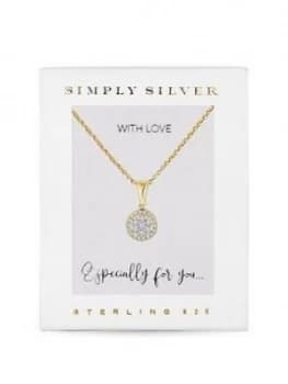 Simply Silver 14Ct Gold Plated Sterling Silver Cubic Zirconia Pave Disc Necklace Gift Boxed