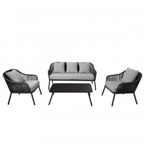 Rope 4 Seater Metal Lounge Set Grey