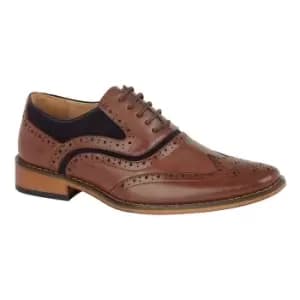 Goor Childrens/Boys Leather 5 Eye Wing Capped Brogue Oxford Shoe (2 UK) (Dark Tan/Navy)