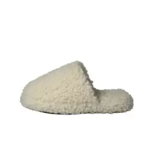Fabric Fleece Fur Mule Slipper - Cream