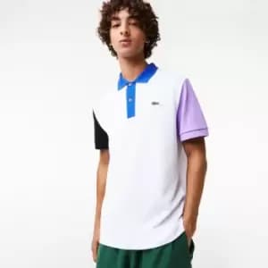Mens Lacoste Regular Fit Colour-block Cotton Petit Pique Polo Size 3 - S White / Black / Purple / Blue