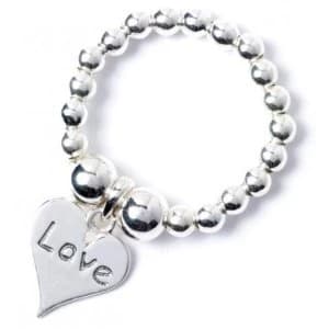 Sterling Silver Ball Bead Toe Ring with Love Heart Charm