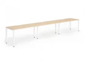 Single White Frame Bench Desk 1400 Maple (3 Pod)