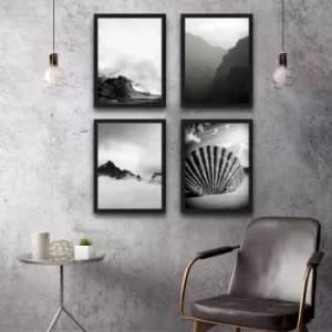 Wave Set Multicolor Decorative Framed Painting (4 Pieces)