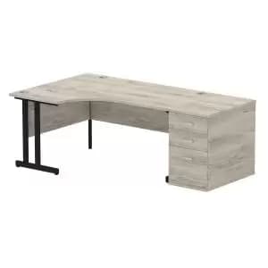 Impulse 1600mm Left Crescent Office Desk Grey Oak Top Black Cantilever