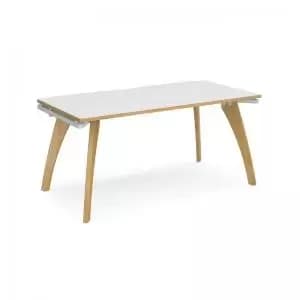 Fuze single desk 1600mm x 800mm - white frame and white top with oak