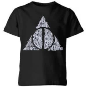 Harry Potter Deathly Hallows Text Kids T-Shirt - Black - 11-12 Years