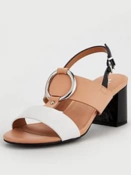 Wallis Circle Trim Block Heel Sandals - Camel/White, Camel, Size 4, Women