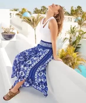 Tie Dye Side Split Cropped Wide Leg Trousers