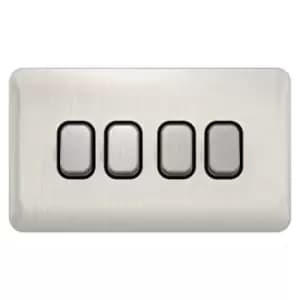 Schneider Electric Lisse Screwless Deco - 4 Gang 2 Way Light Switch, 10AX, GGBL1042BSS, Stainless Steel with Black Insert