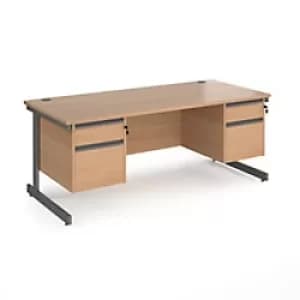 Dams International Straight Desk with Beech Coloured MFC Top and Graphite Frame Cantilever Legs and 2 x 2 Lockable Drawer Pedestals Contract 25 1800 x