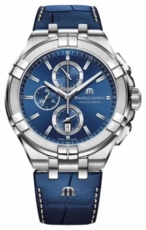 Maurice Lacroix Mens Aikon Blue Chronograph Blue Leather Watch