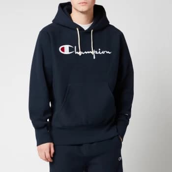Champion Mens Chest Script Pullover Hoodie - Navy - L