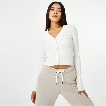 Jack Wills Ribbed Knitted Polo Cardigan - Vintage White