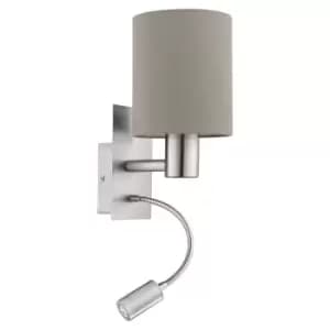 Eglo Pasteri Taupe Fabric Wall Light with Reading Lamp