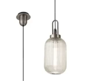 1 Light Pendant E27 20cm Tubular Ribbed Glass, Champagne Antique Silver, Black