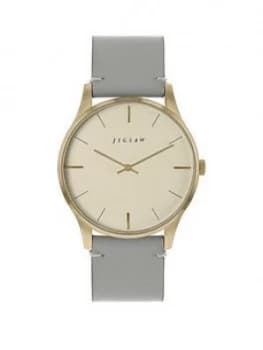 Jigsaw Jigsaw Champagne And Gold Detail Dial Grey Leather Strap Ladies Watch