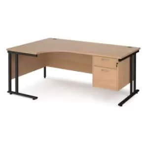 Office Desk Left Hand Corner Desk 1800mm With Pedestal Beech Top With Black Frame 1200mm Depth Maestro 25 MC18ELP2KB