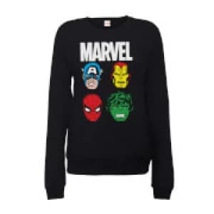 Marvel Comics Main Character Faces Womens Black Sweatshirt - L - Black