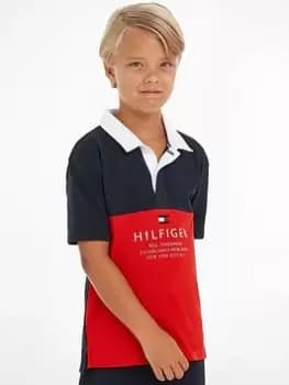 Tommy Hilfiger Boys Colorblock Short Sleeve Polo Shirt - Red/White/Blue, Multi, Size 10 Years