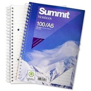Original Summit A5 Notebook Wirebound Ruled Punched Perforated Margin 60gsm 100 Pages Pack of 10